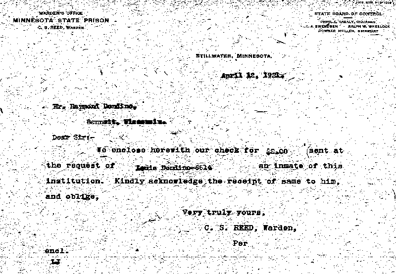 Louis Dondino. Case No. 6614. Letter from C. S. Reed to Raymond Dondino, April 12, 1921.