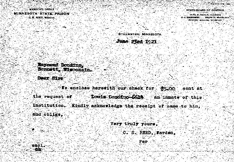 Louis Dondino. Case No. 6614. Letter from C. S. Reed to Raymond Dondino, June 23, 1921.