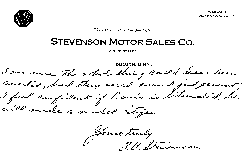  Louis Dondino. Case No. 6614. Letter from F. P. Stevenson to Frank A. Whittier, February 13, 1922.--Correspondence (gif)