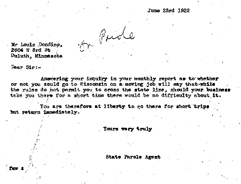 Louis Dondino. Case No. 6614. Letter from Frank A. Whittier to Louis Dondino, June 23, 1922.