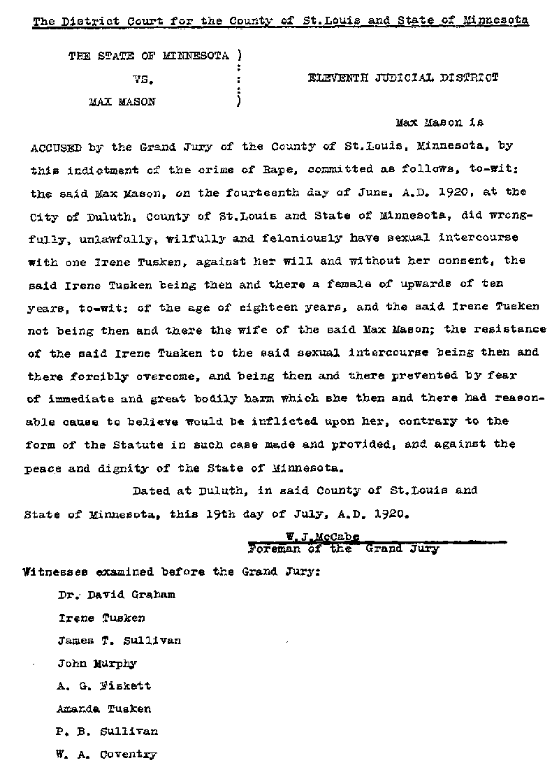 Max Mason. Case No. 6785. Case Indictment Record. August 1921.--Gov&#039;t Record(s)--Indictment Record (gif)