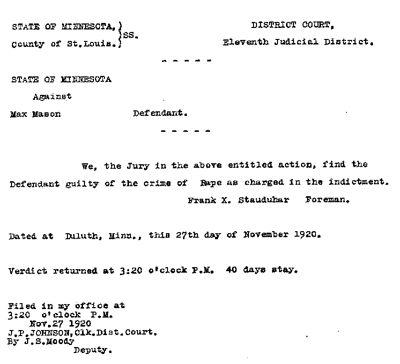 Max Mason. Case No. 6785. Jury Verdict. August 1921.