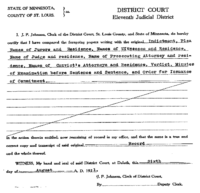 Max Mason. Case No. 6785. Clerk's Certificate.  August 1921.