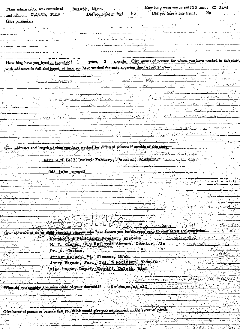 Max Mason. Case No. 6785. Deputy Warden&#039;s Examination Sheet.--Gov&#039;t Record(s)--Deputy Warden&#039;s Examination Sheet (gif)
