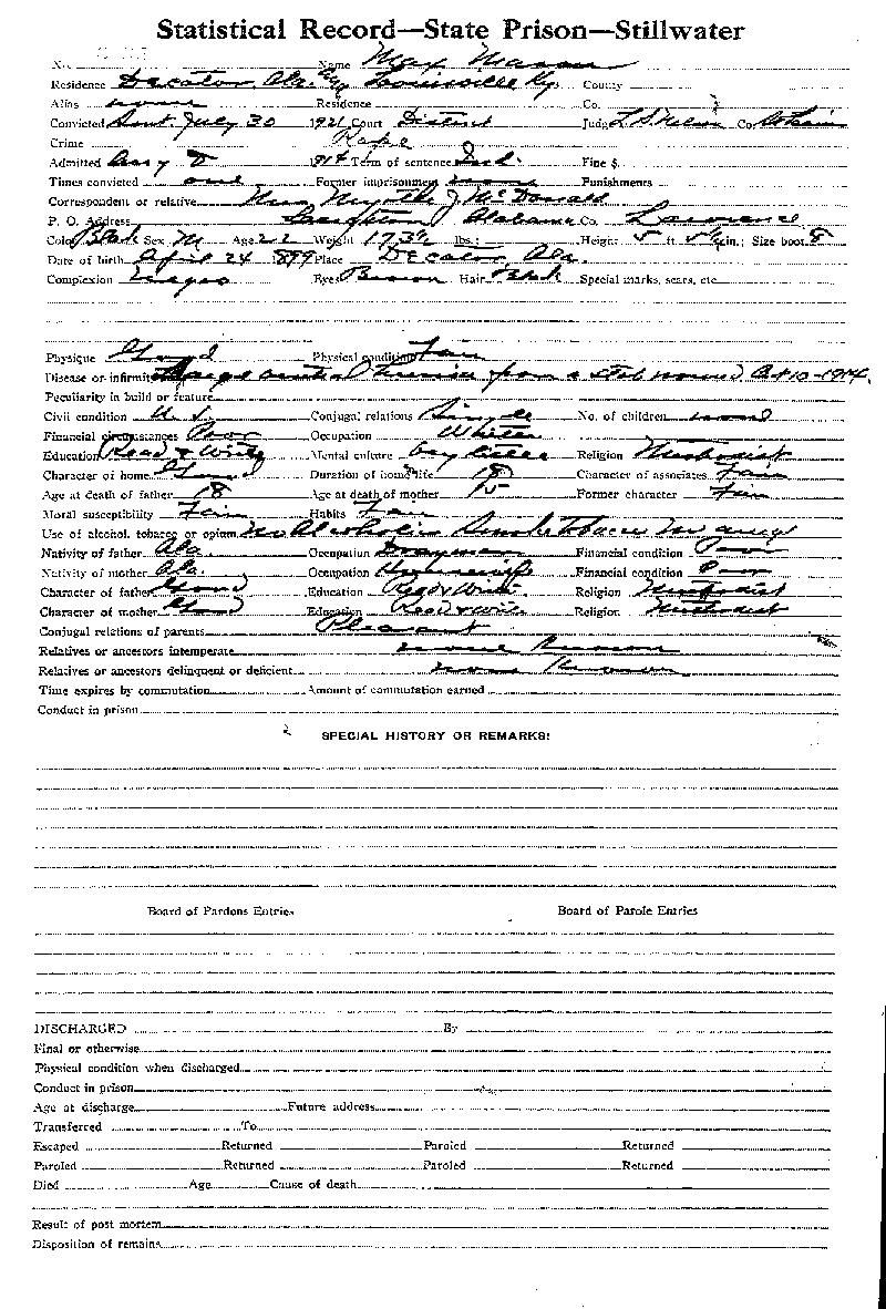Max Mason. Case No. 6785. Statistical Record.