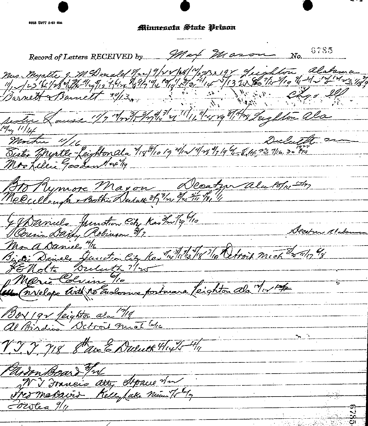 Max Mason. Case No. 6785. Record of Letters Received and Written. --Gov&#039;t Record(s)--Record of Letters Received and Written (gif)
