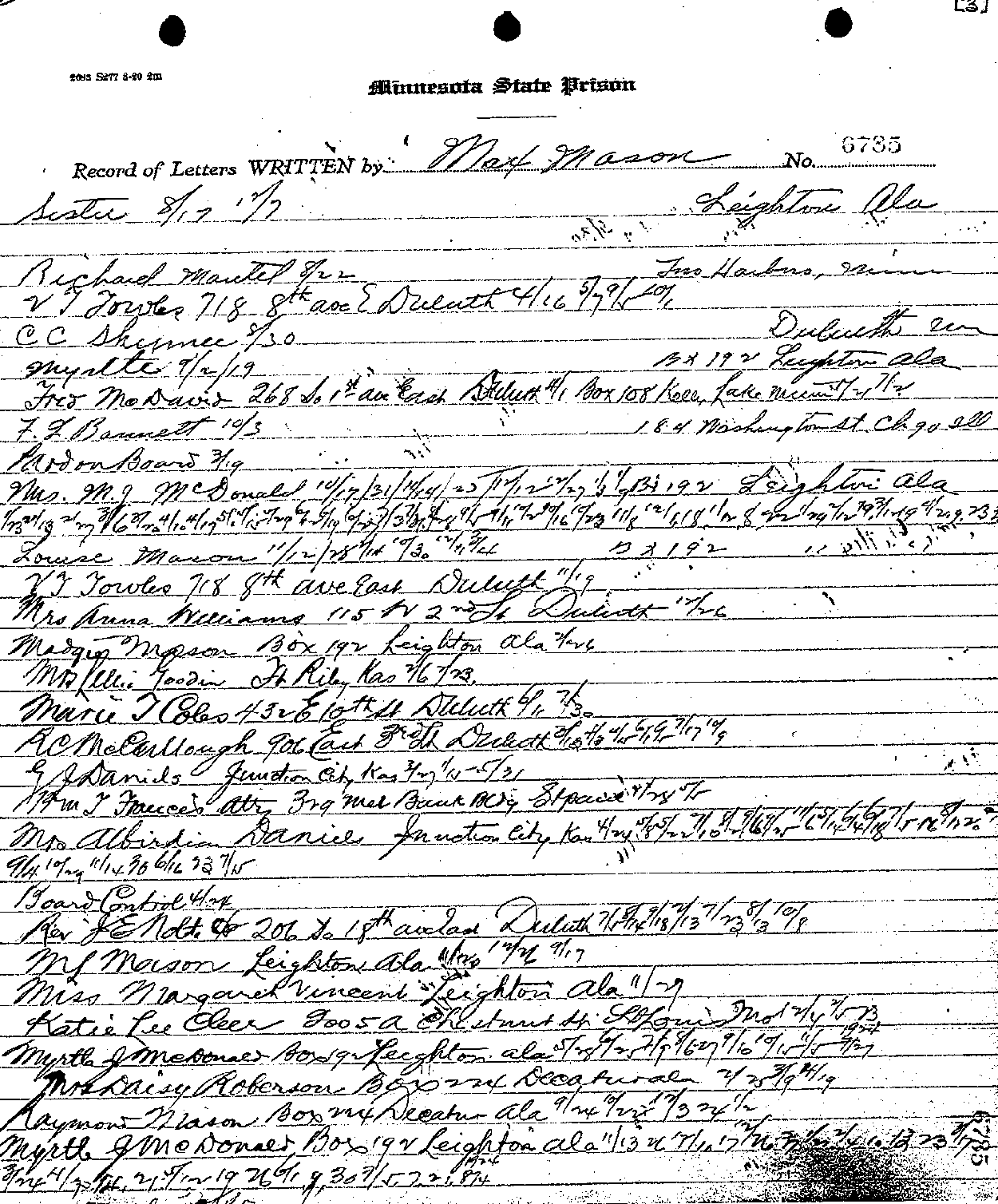 Max Mason. Case No. 6785. Record of Letters Received and Written. --Gov&#039;t Record(s)--Record of Letters Received and Written (gif)