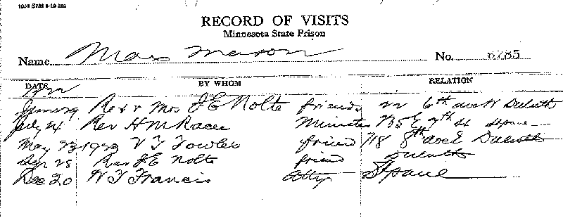 Max Mason. Case No. 6785. Record of Visits.
