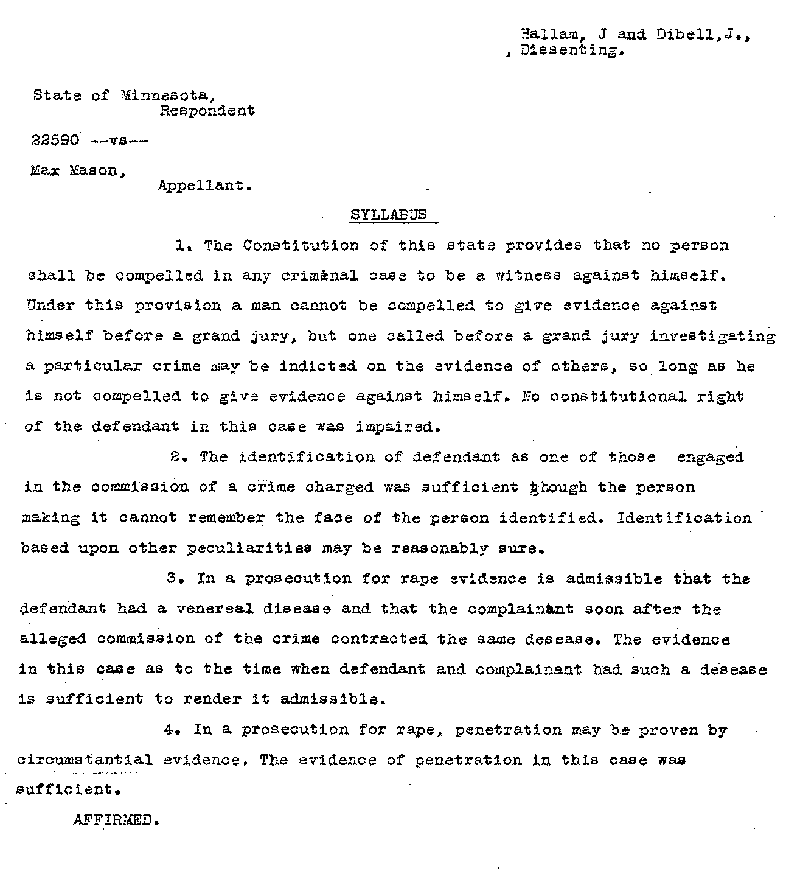 Max Mason. Case No. 6785. Supreme Court Syllabus and Dissent.--Gov&#039;t Record(s)--Supreme Court Syllabus and Dissent (gif)