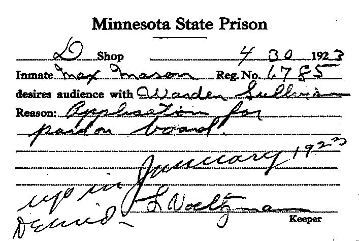 Max Mason. Case No. 6785. Request for Appointment with J. J. Sullivan, April 30, 1923.
