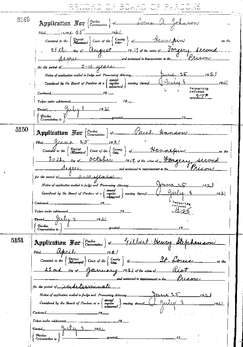 Gilbert Henry Stephenson. Application No. 5151. 1921.