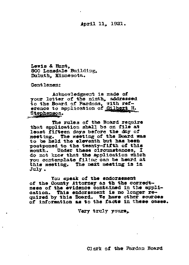 Gilbert Henry Stephenson. Application No. 5151, 1921.--Gov&#039;t Record(s)--Pardon Application (gif)