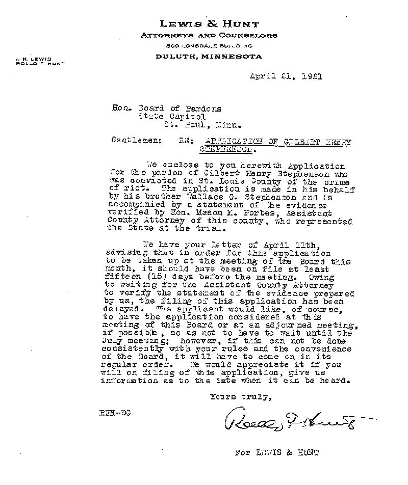 Gilbert Henry Stephenson. Application No. 5151, 1921.--Gov&#039;t Record(s)--Pardon Application (gif)
