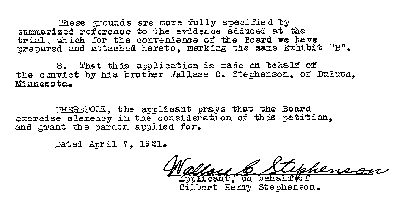 Gilbert Henry Stephenson. Application No. 5151, 1921.--Gov&#039;t Record(s)--Pardon Application (gif)