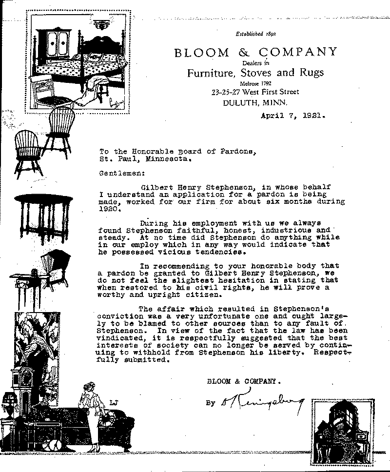 Gilbert Henry Stephenson. Application No. 5151.  Letter from Kingsberg (?) to Kingsberg (?), April 7, 1921.