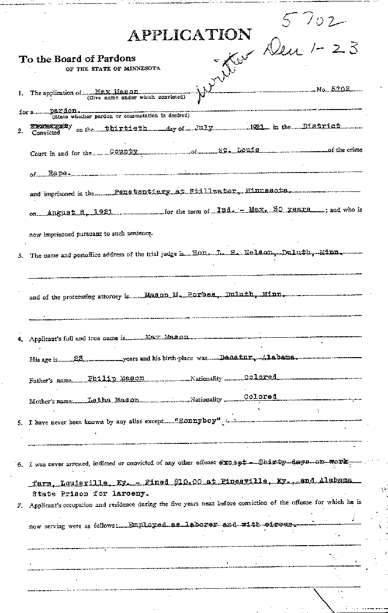 Max Mason. Application No. 6205. 1922-1924.--Gov&#039;t Record(s)--Pardon Application (gif)