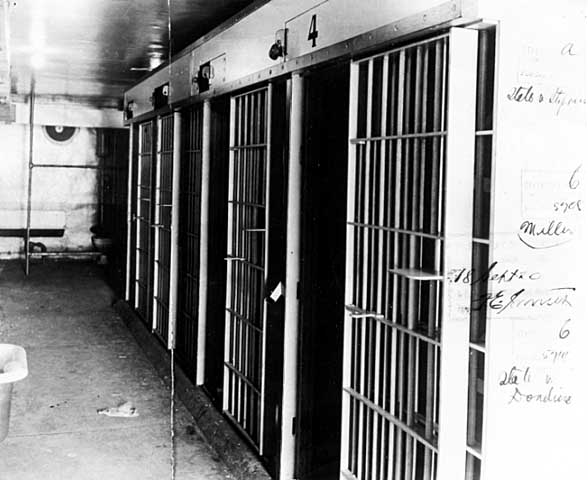 Cellblock in Duluth Police Station damaged by lynching mob.