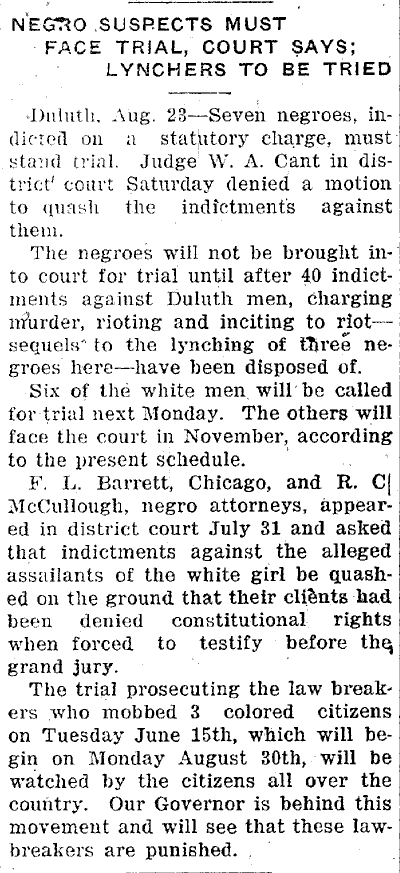 Negro Suspects Must Face Trial, Court Says; Lynchers To Be Tried.