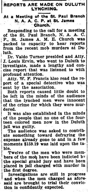 Reports Are Made On Duluth Lynching.