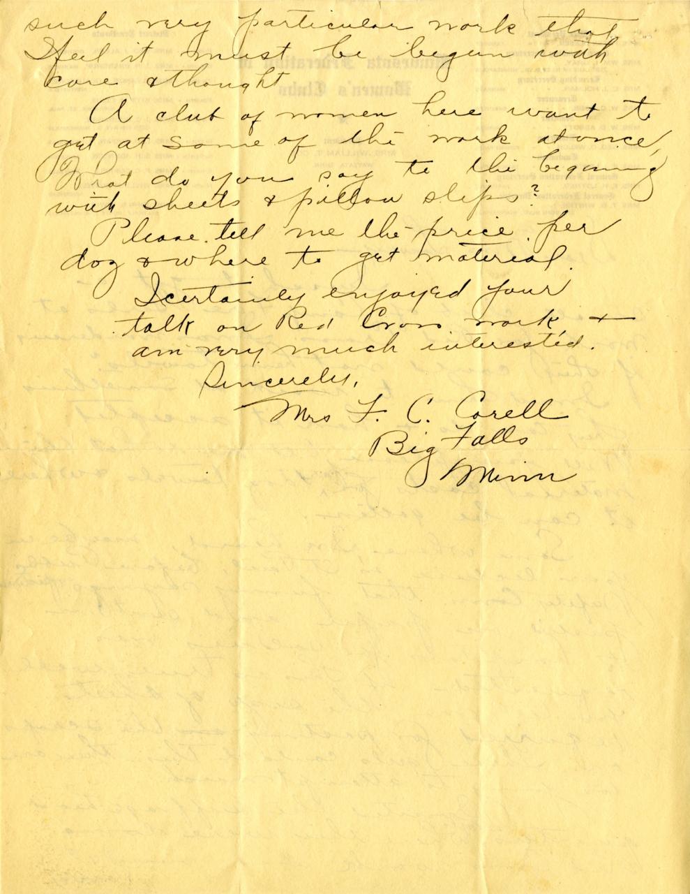 Back of letter