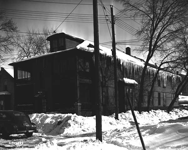 Icicles and Ice Dams on Roof of Building, 1515 South Ninth Street, Minneapolis, 1951. Source: MNHS.