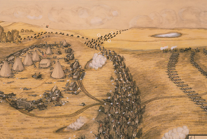 Painting of the battle of Birch Coulee.