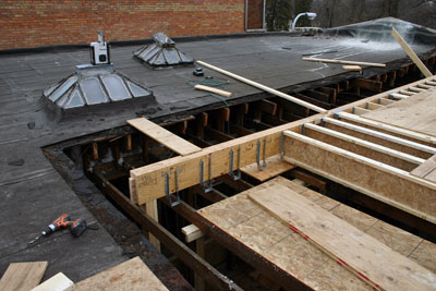 Photo of a roof construction project.