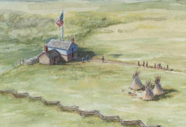 Indian Agency Council House, 1835–37. Painting by David Geister, 2012.