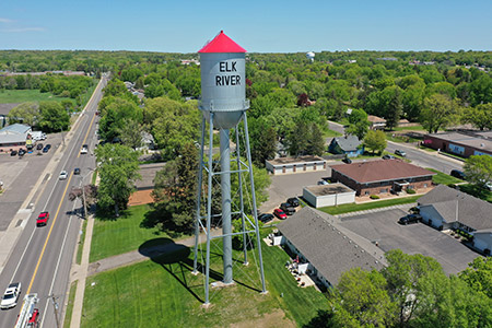Drone photo of Elk River Water Tower