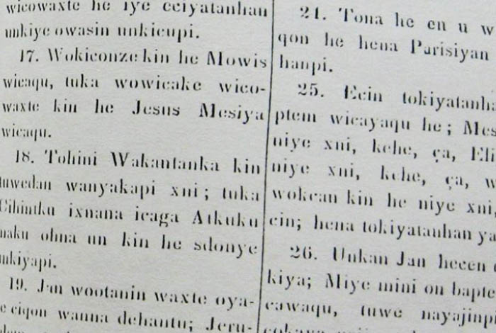 Historical photo of Dakota text.