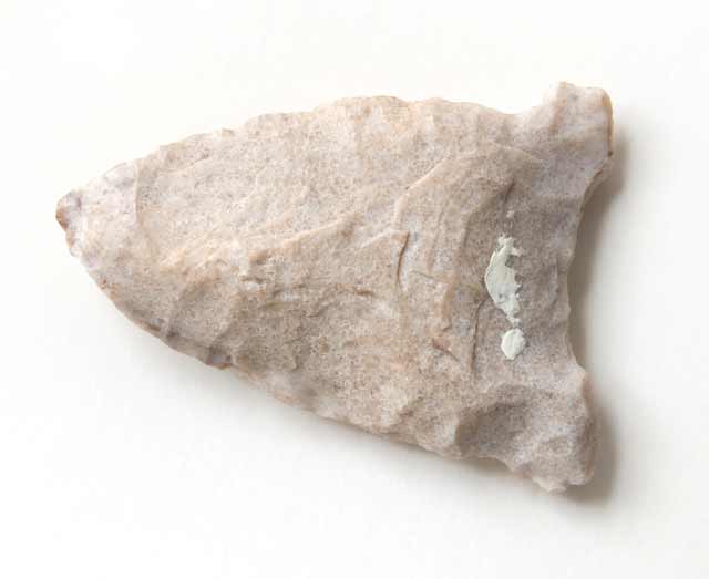 Projectile point dated to about 6000 BCE, found during excavations at Fort Snelling, 1973 or 1974. Source: MNHS Collections.