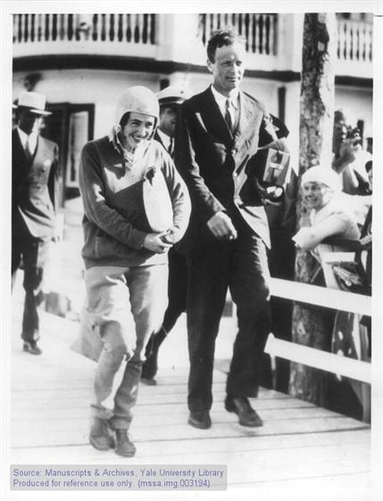 Charles A. and Anne Morrow Lindbergh return from Atlantic Survey Flight, Miami, Florida.