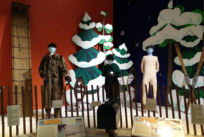 A display of mannequins with winter attire typical of Minnesota winters.