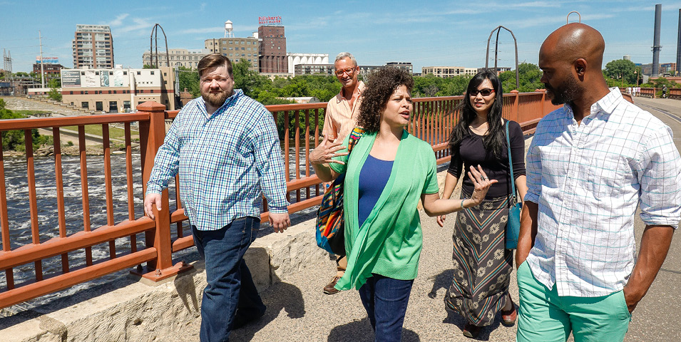 Minneapolis riverfront walking tour.