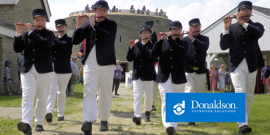 Pipers playing in historical military dress