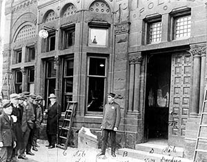 Collections photo of police station after damage by the lynching mob.
