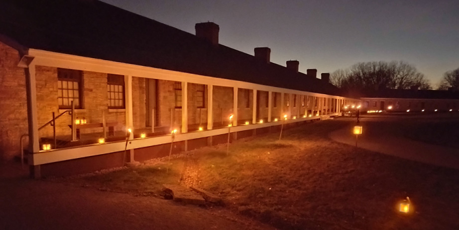 Fort Snelling lit by candles