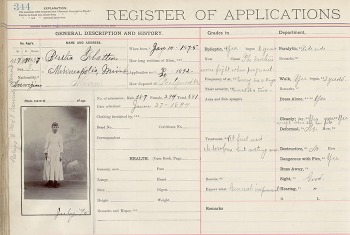 Bertha Flatten’s registration form.
