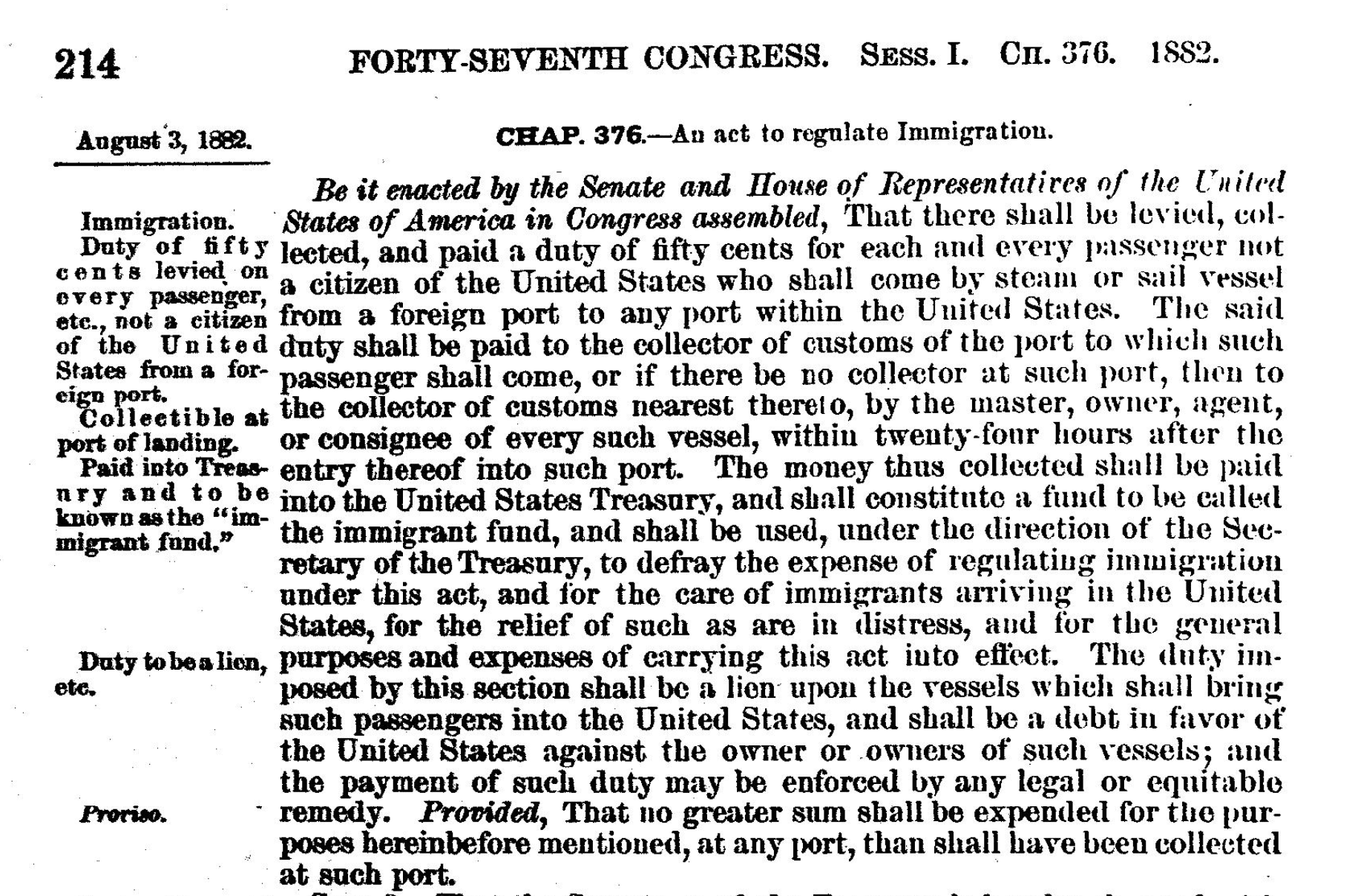 1882 Immigration Act.