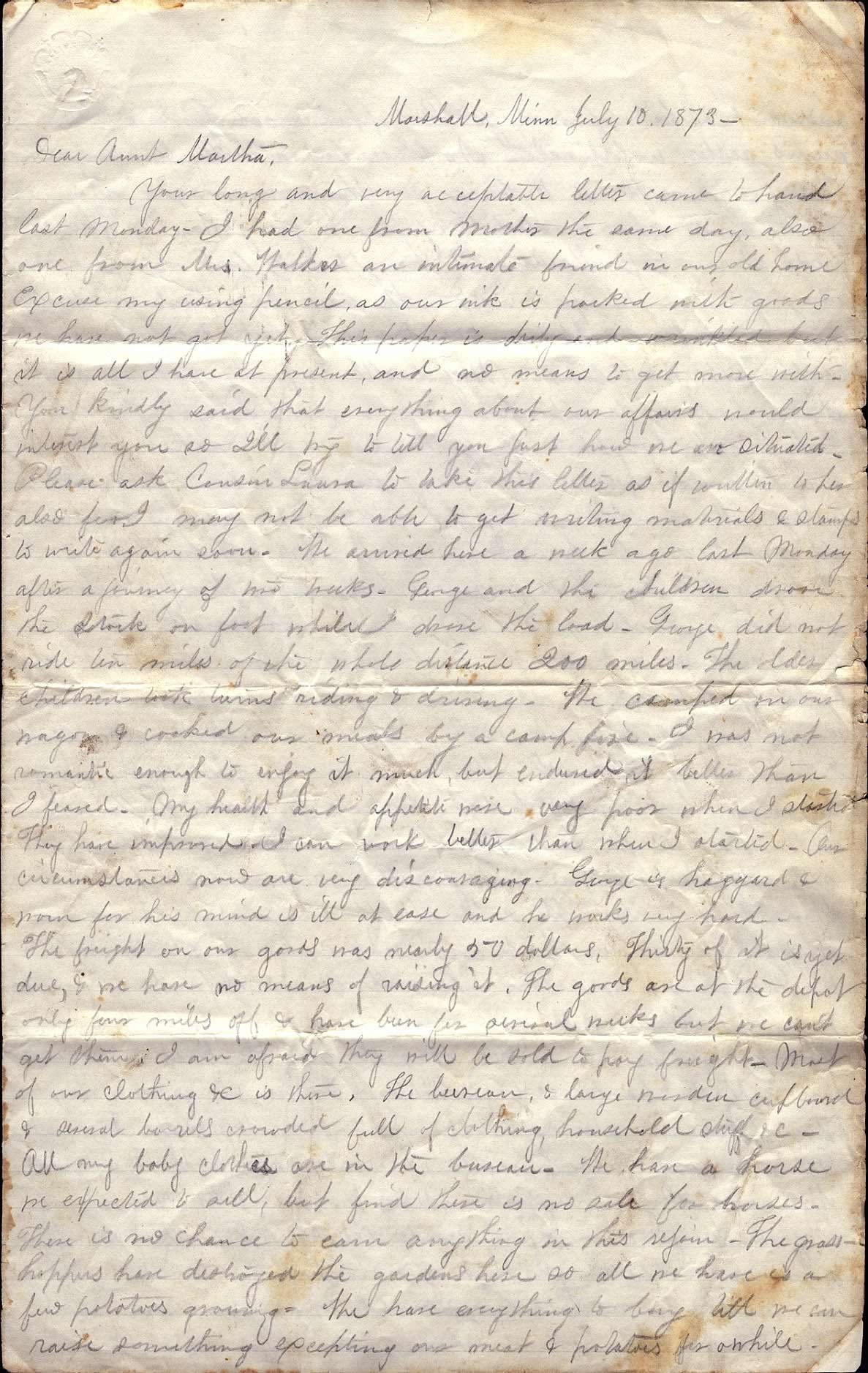 Page from Mary Carpenter's Letters