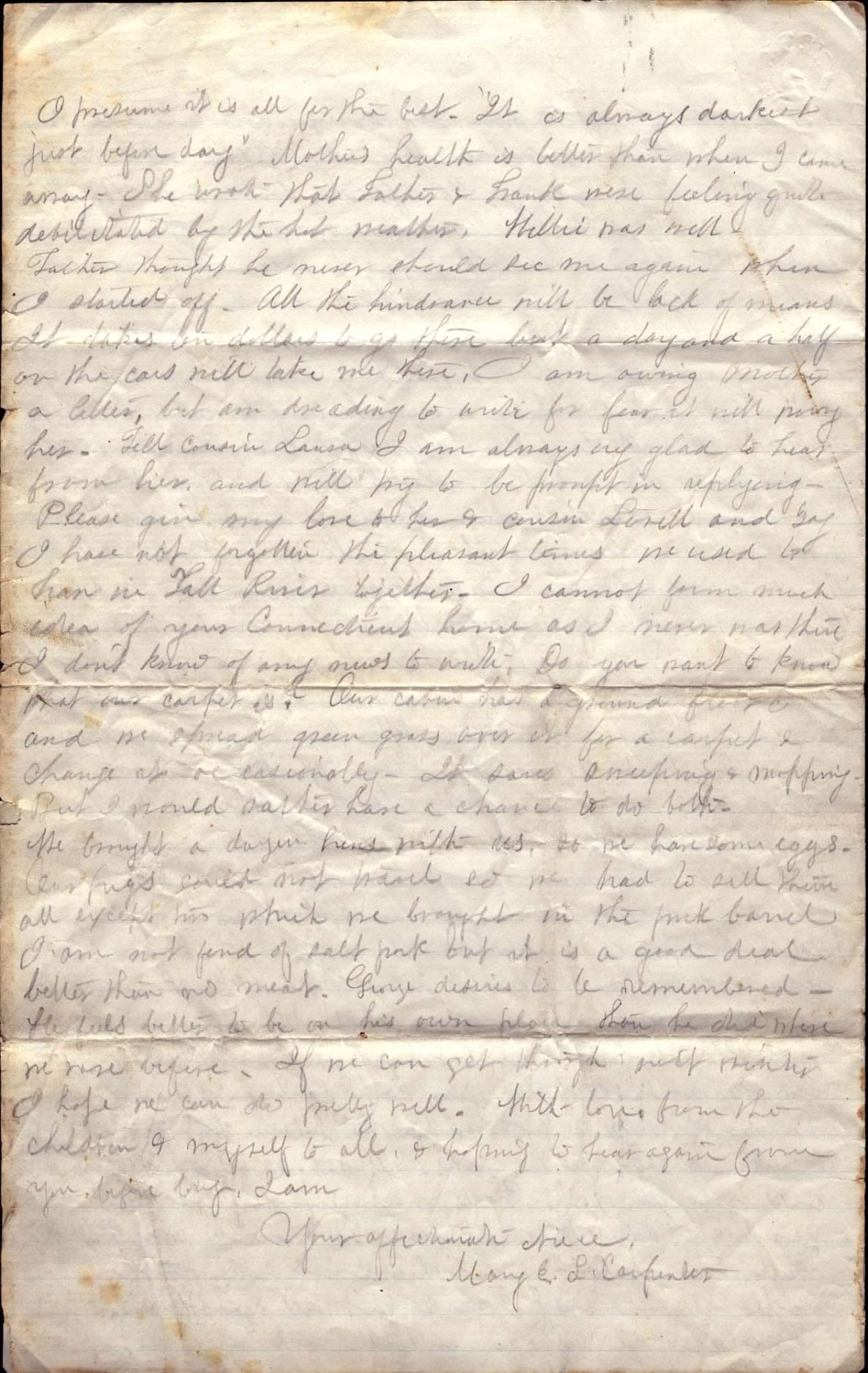 Page from Mary Carpenter's Letters