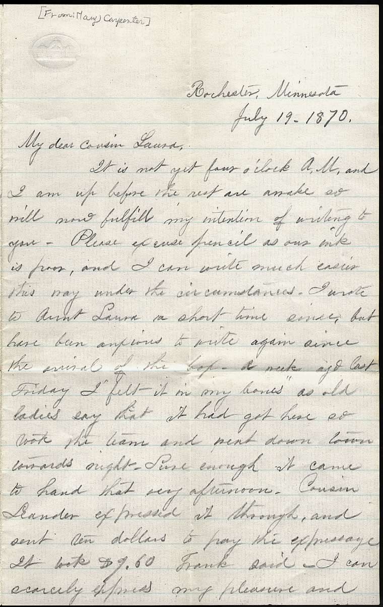 Page from Mary Carpenter's Letters