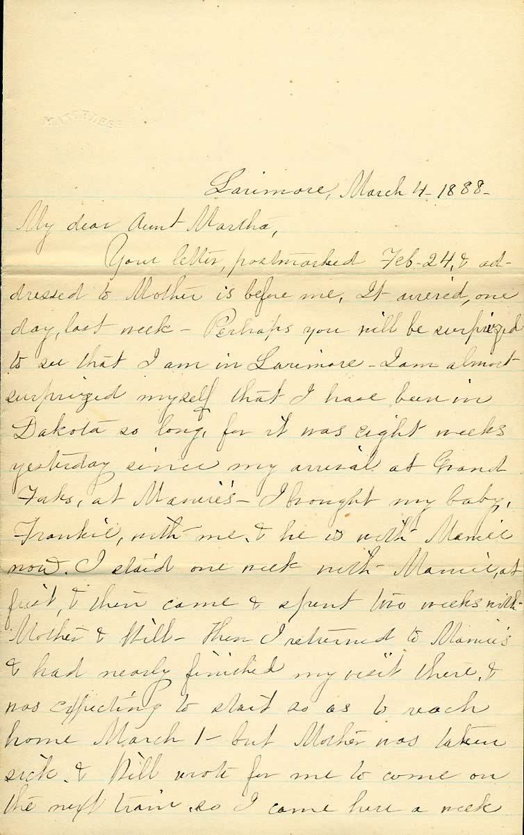 Page from Mary Carpenter's Letters.