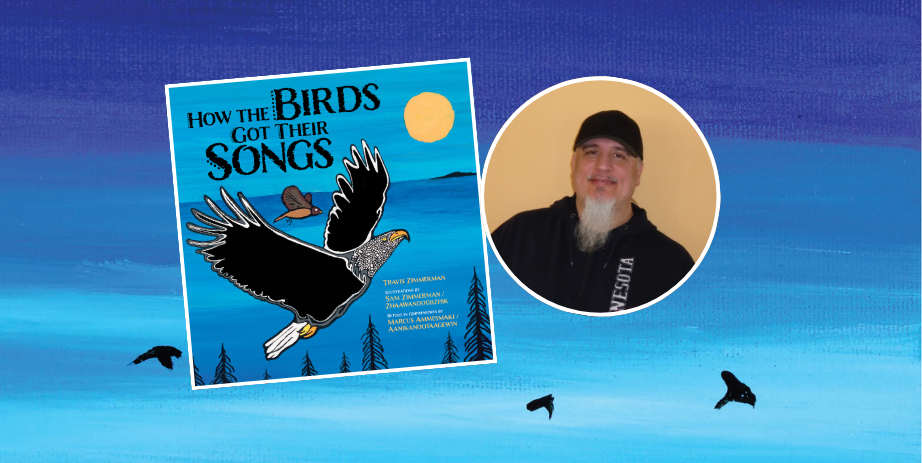 Front cover for How the Birds Got Their Songs along with headshot of author