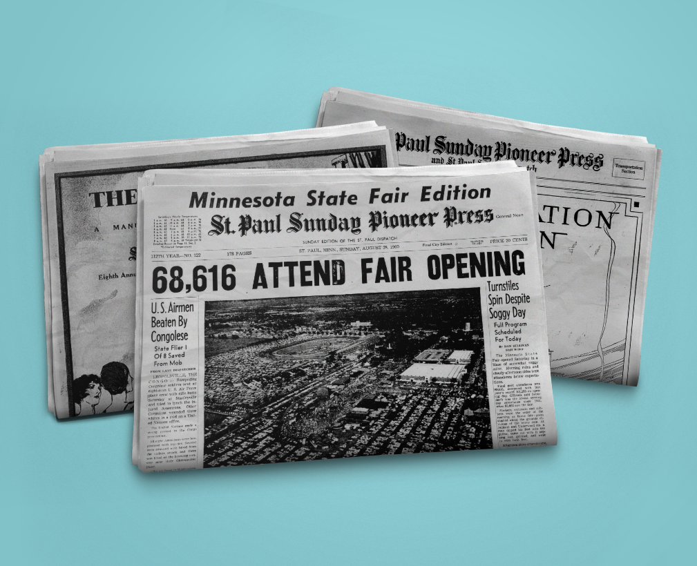 A stack of St. Paul Pioneer Press newspapers.