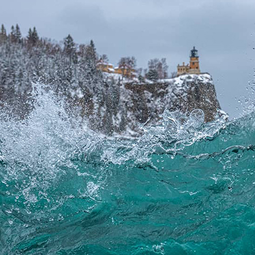 Lake superior waves below Split Rock lighthouse.