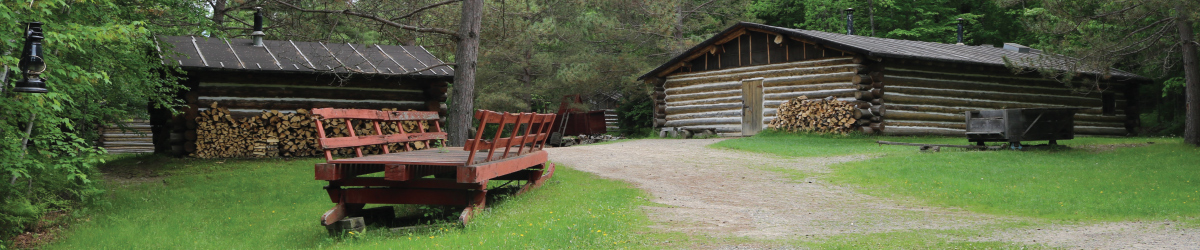 An area of the logging camp with two cabins.