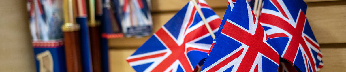 Two British flags in a store display.