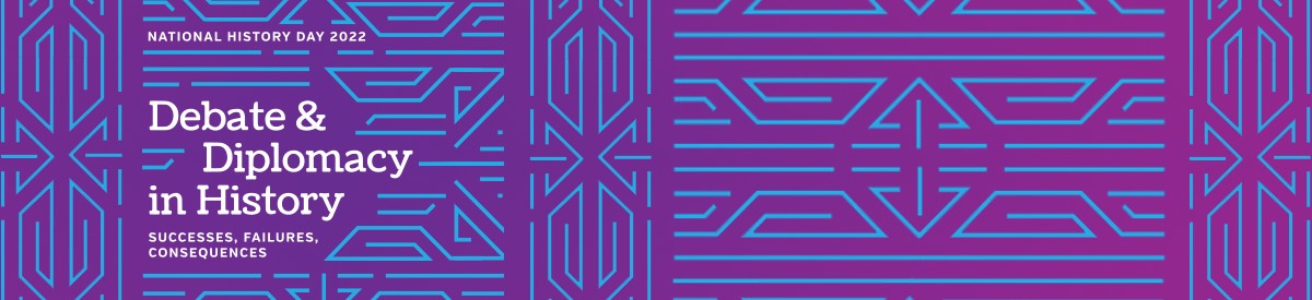 debate and diplomacy banner with white theme words and purple maze