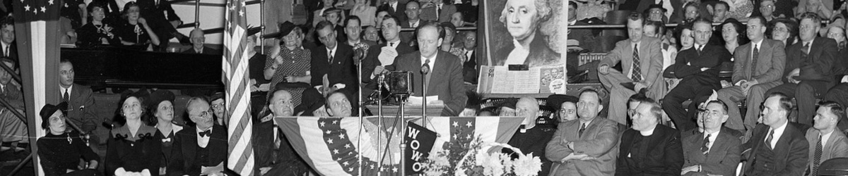 Famed aviator Charles Lindbergh speaks at a rally against American involvement in World War II in October 1941.